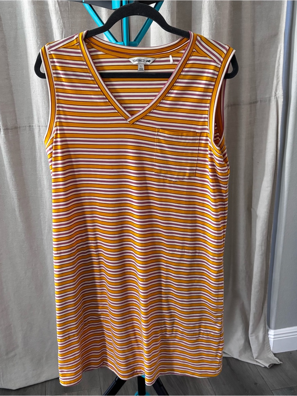 Toad&Co Orange Striped V-Neck Tank Dress with pockets